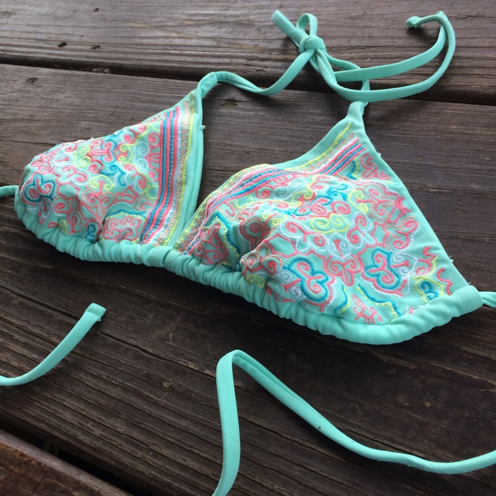 Blue Embroidered String Bikini Top - Picture 3 of 4
